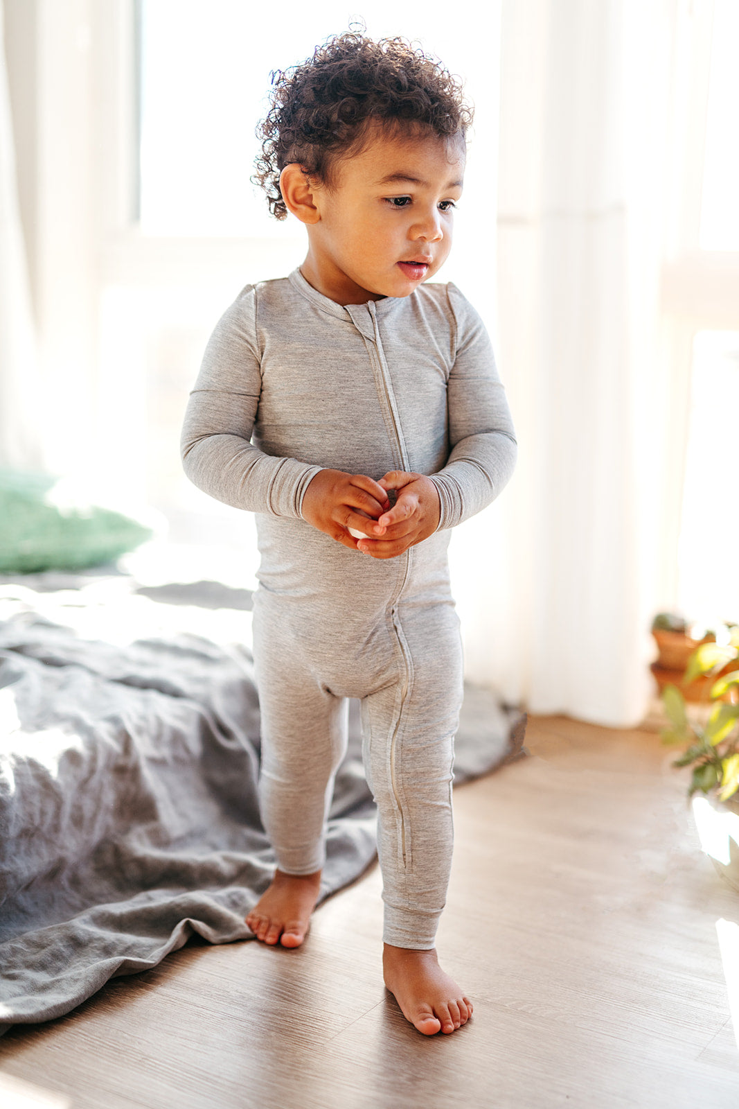 Grey Melange Luxe Solid Zipper Pajama