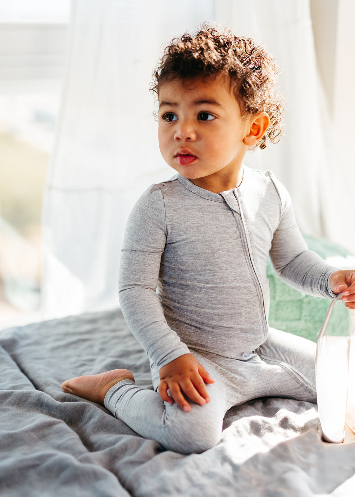 Grey Melange Luxe Solid Zipper Pajama