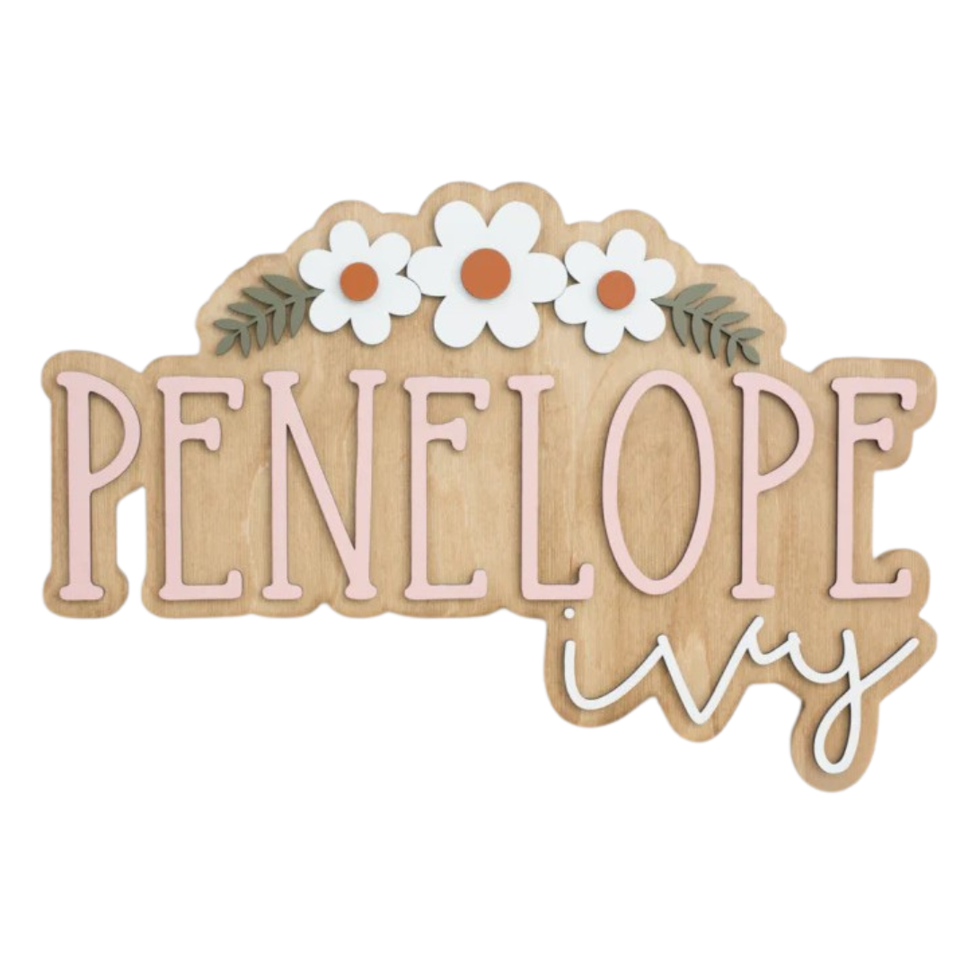 Personalized Bubble Wood Name Sign | Flower