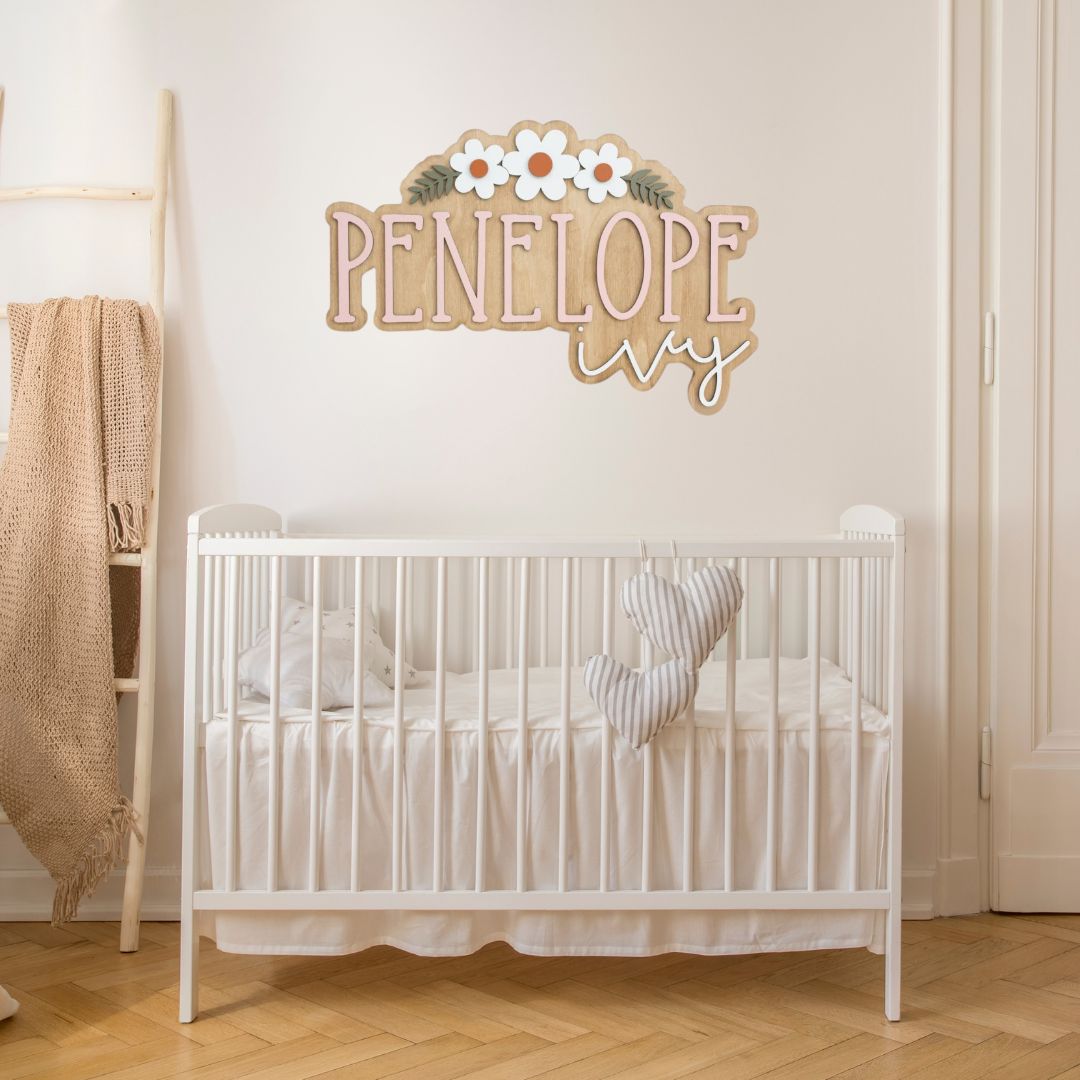 Personalized Bubble Wood Name Sign | Flower