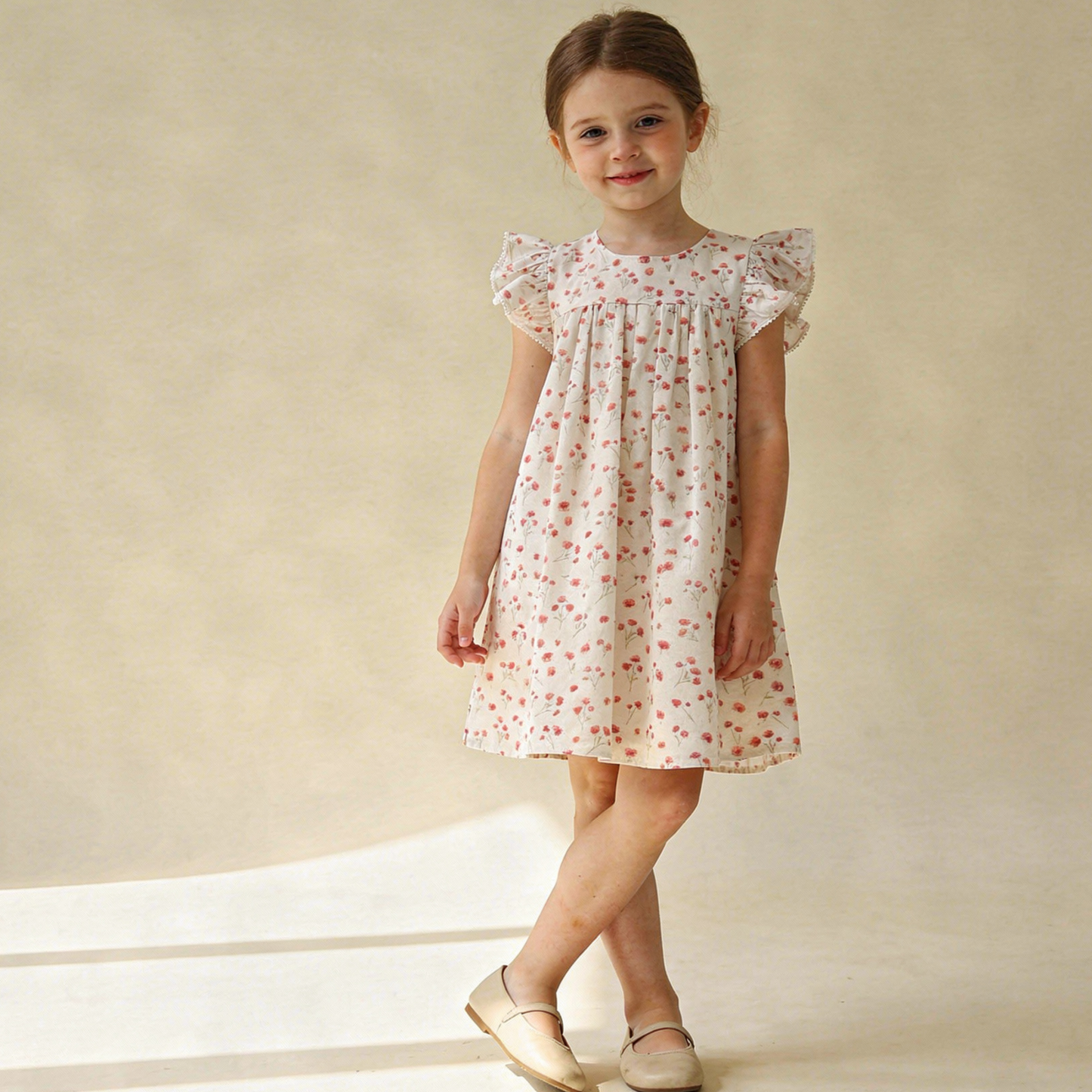 Organic Short Sleeve Flutter Dress - Pink Bloom