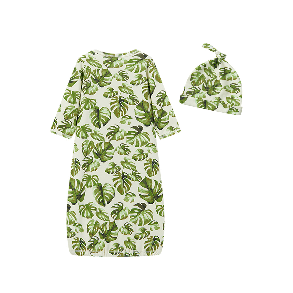Island Leaf Cotton Stretch Newborn Gown & Hat Set