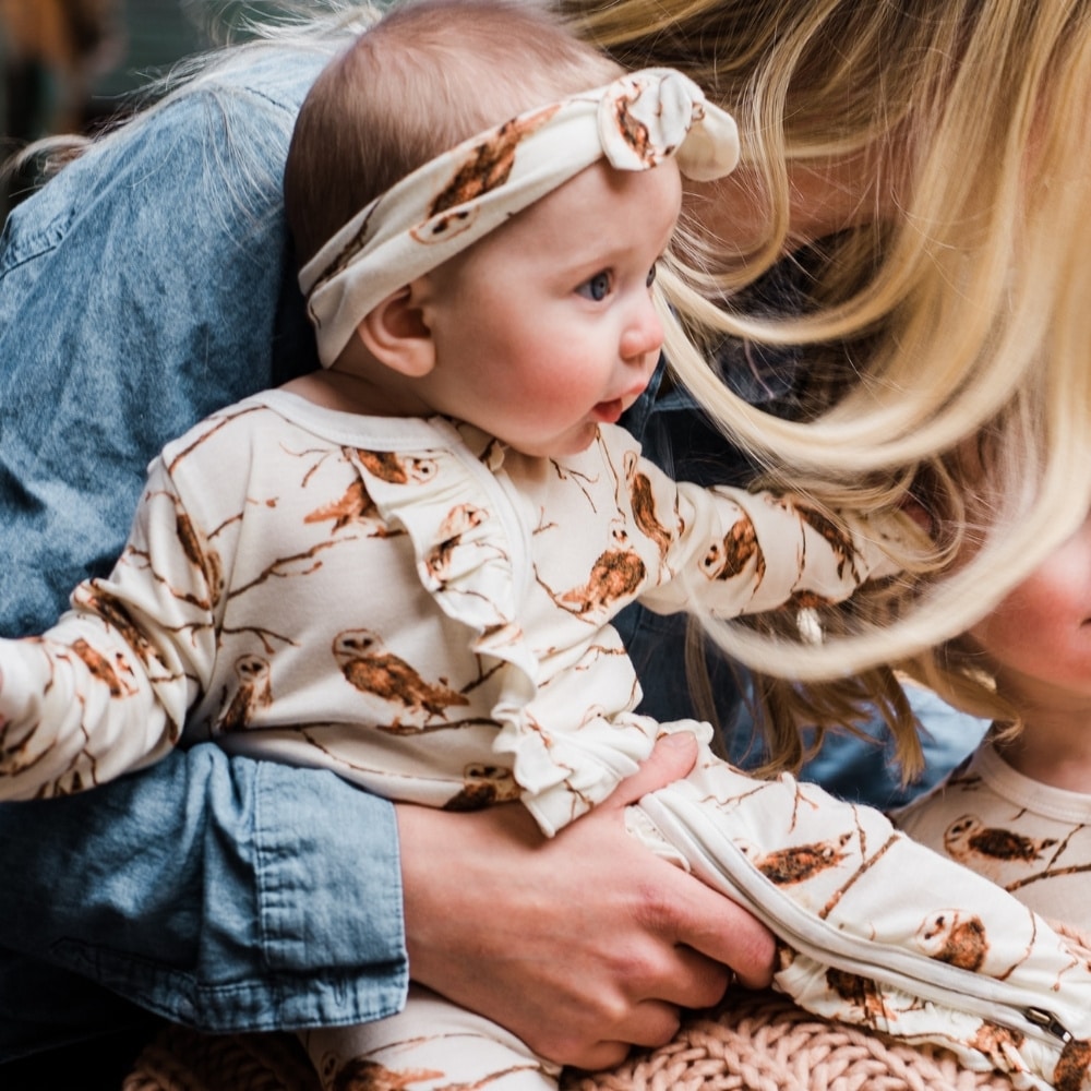 Butterfly Bamboo Ruffle Zipper Footed Romper