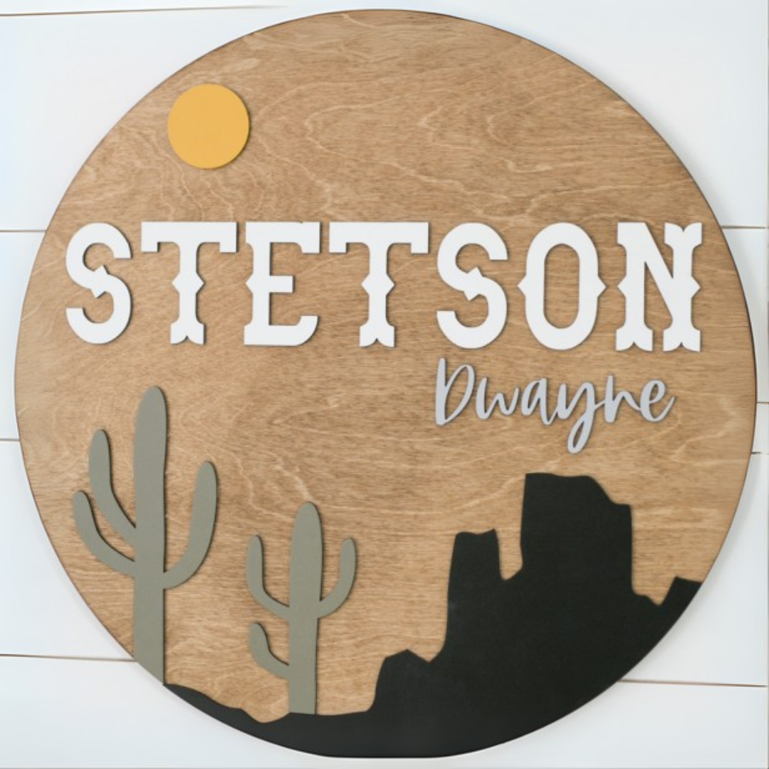 Personalized Round Wood Name Sign | Desert