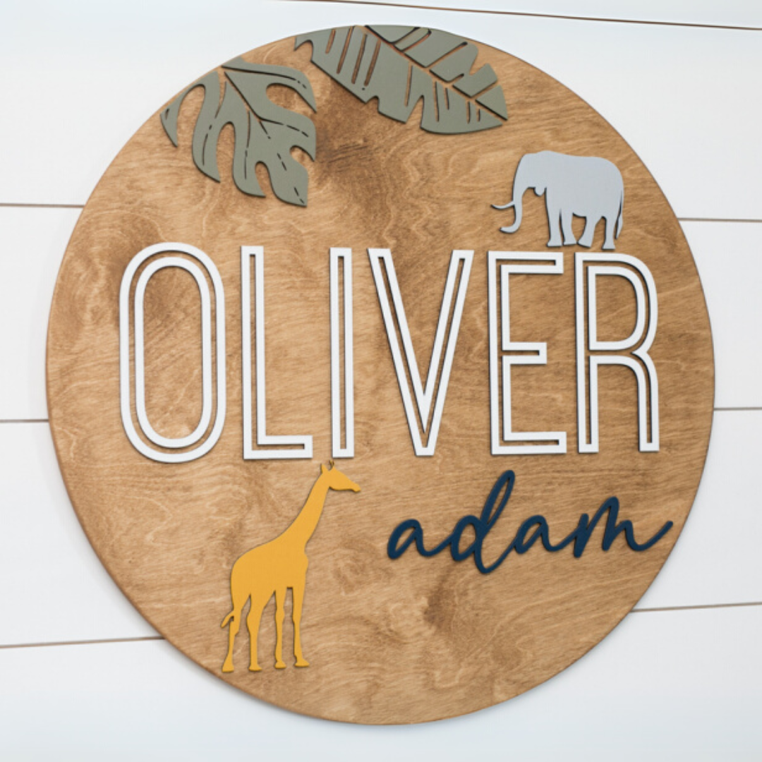 Personalized Round Wood Name Sign | Safari