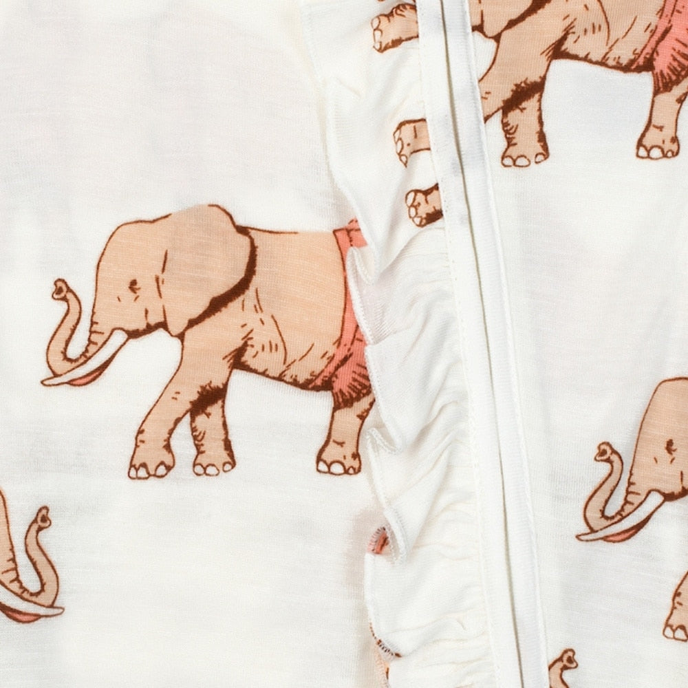 Tutu Elephant Bamboo Ruffle Zipper Footed Romper