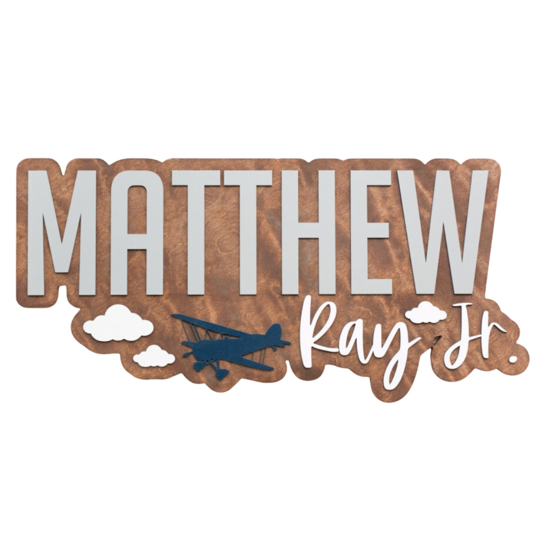 Personalized Bubble Wood Name Sign | Airplane