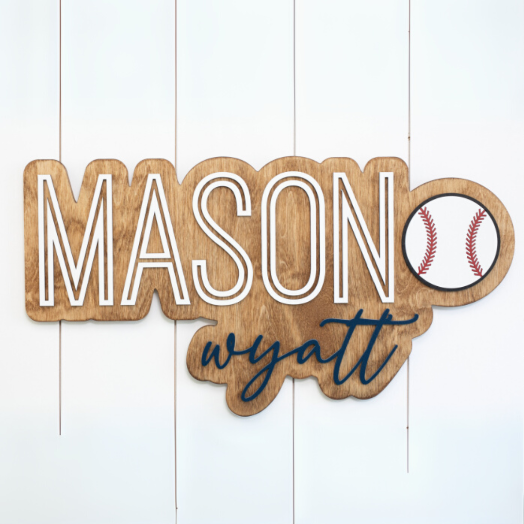 Personalized Bubble Wood Name Sign | Baseball