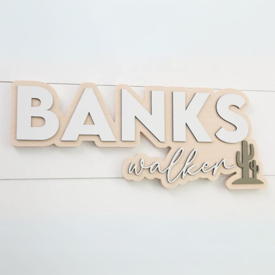 Personalized Bubble Wood Name Sign | Cactus