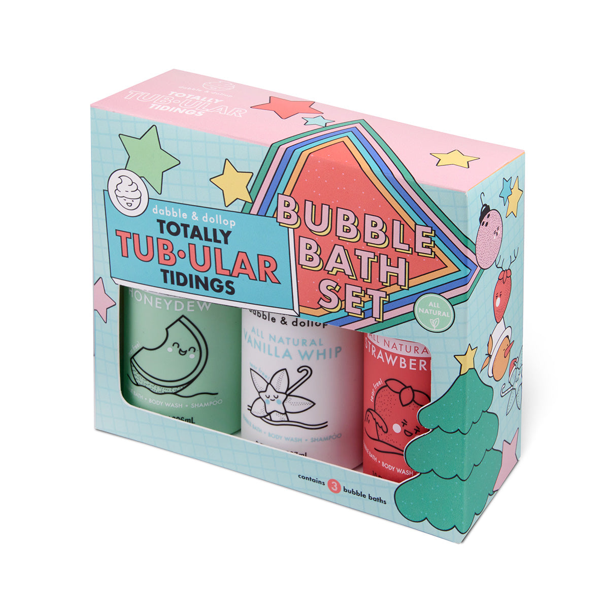 Totally Tub-ular Tidings Bubble Bath Set - Strawberry, Honeydew & Vanilla