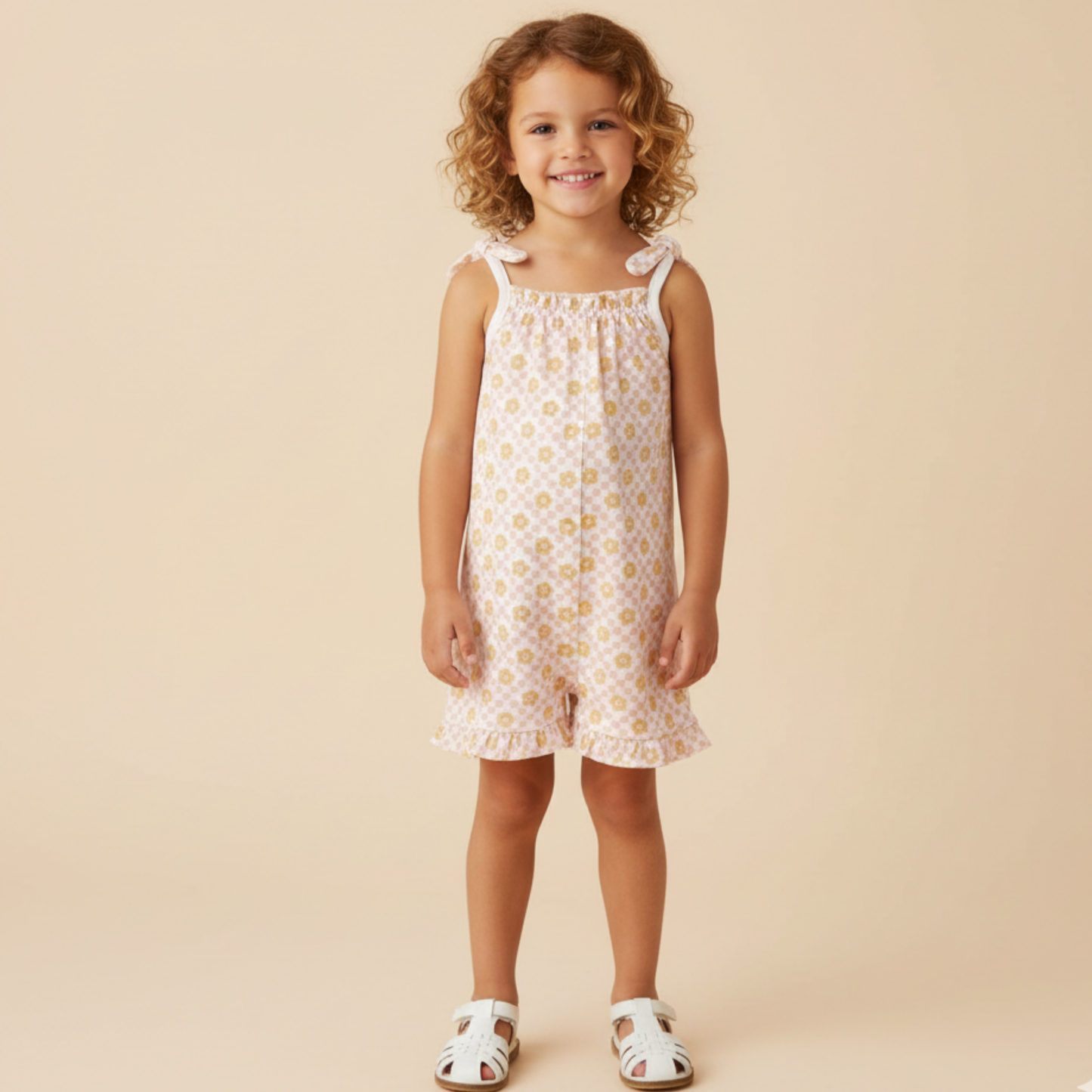 Organic Ruffle Jumpsuit - Pop Floral