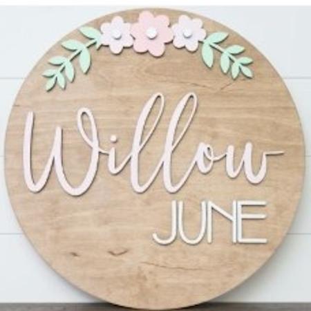 Personalized Round Wood Name Sign | Flower