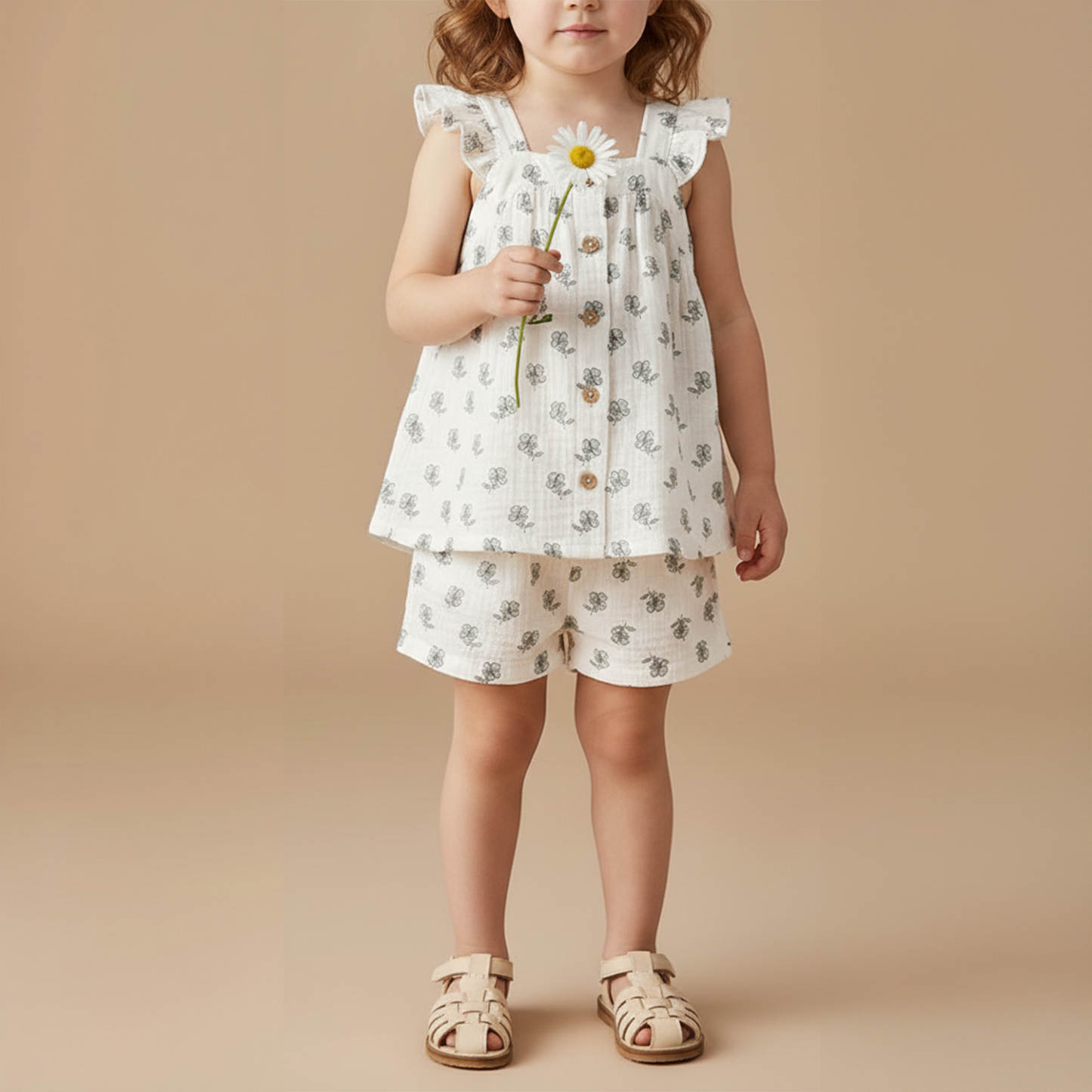 Organic Flutter Top & Shorts Set - Poppy