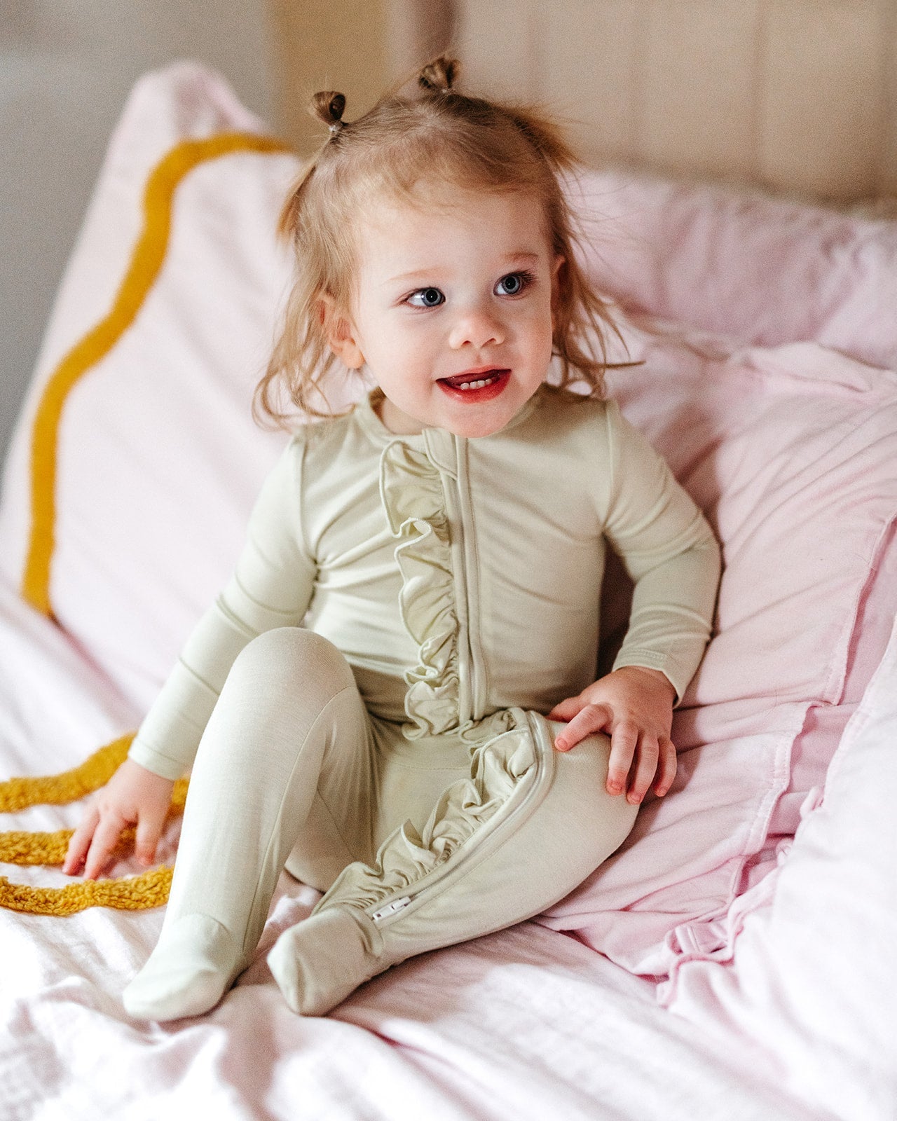 Aloe Luxe Solid Ruffle Footed Romper