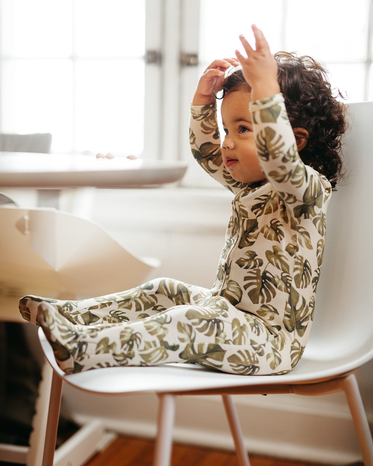 Island Leaf Cotton Stretch Zipper Footed Romper
