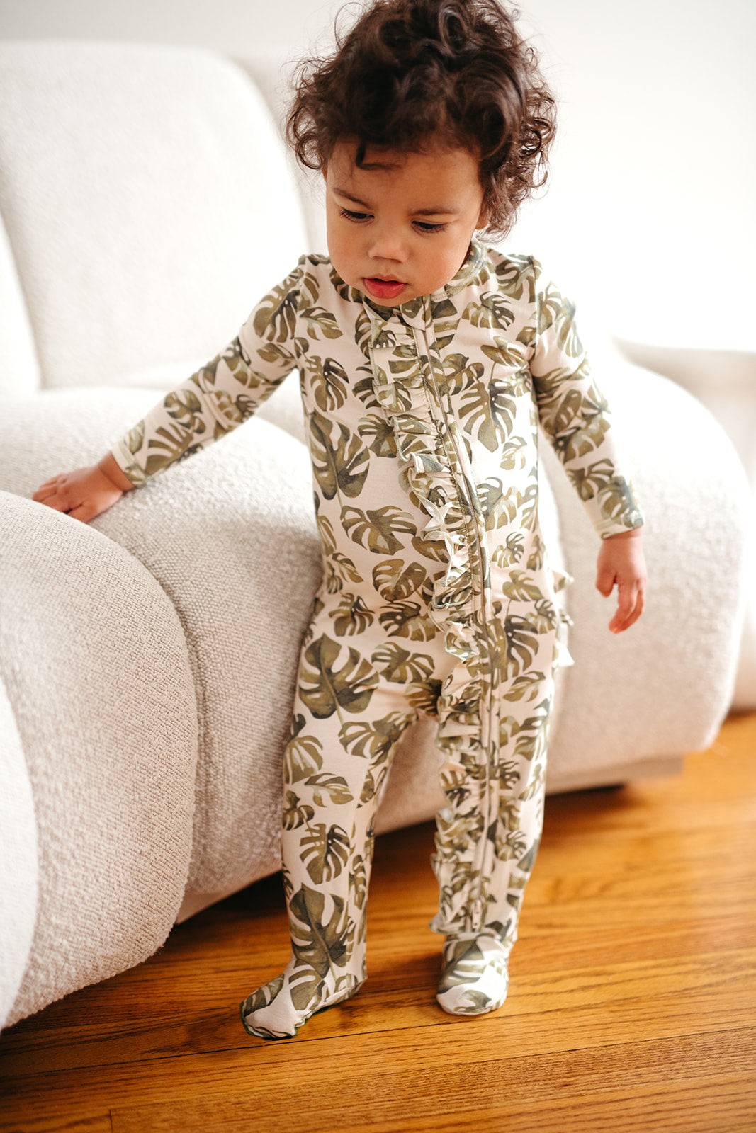 Island Leaf Cotton Stretch Ruffle Footed Romper