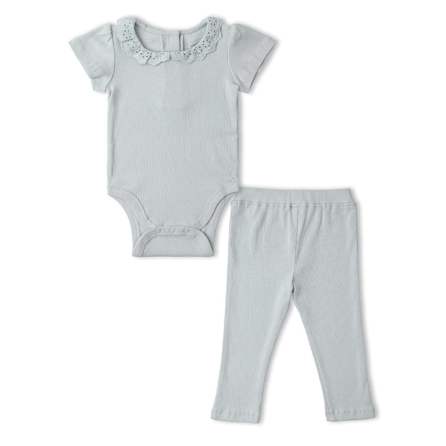 Organic Lace Collar Onesie & Tights Set - Fog