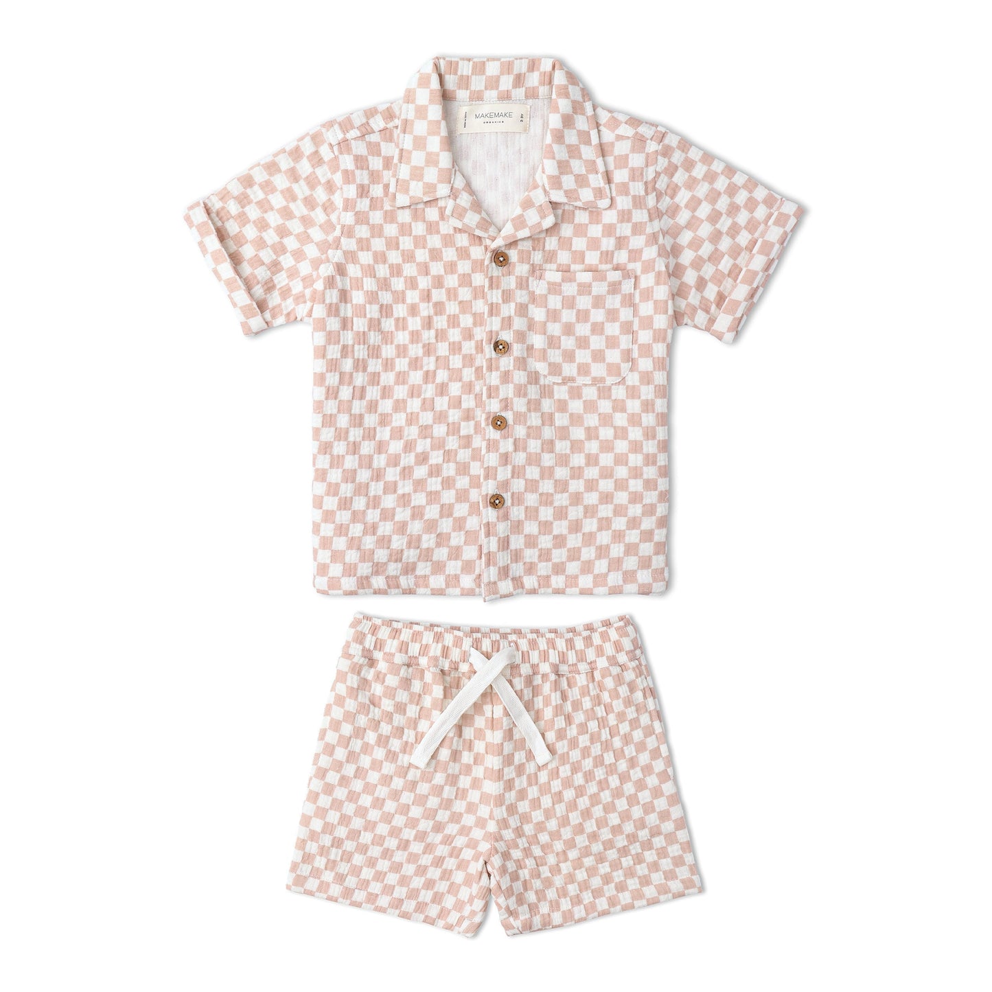 Organic Shirt & Shorts Set - Brick Checks