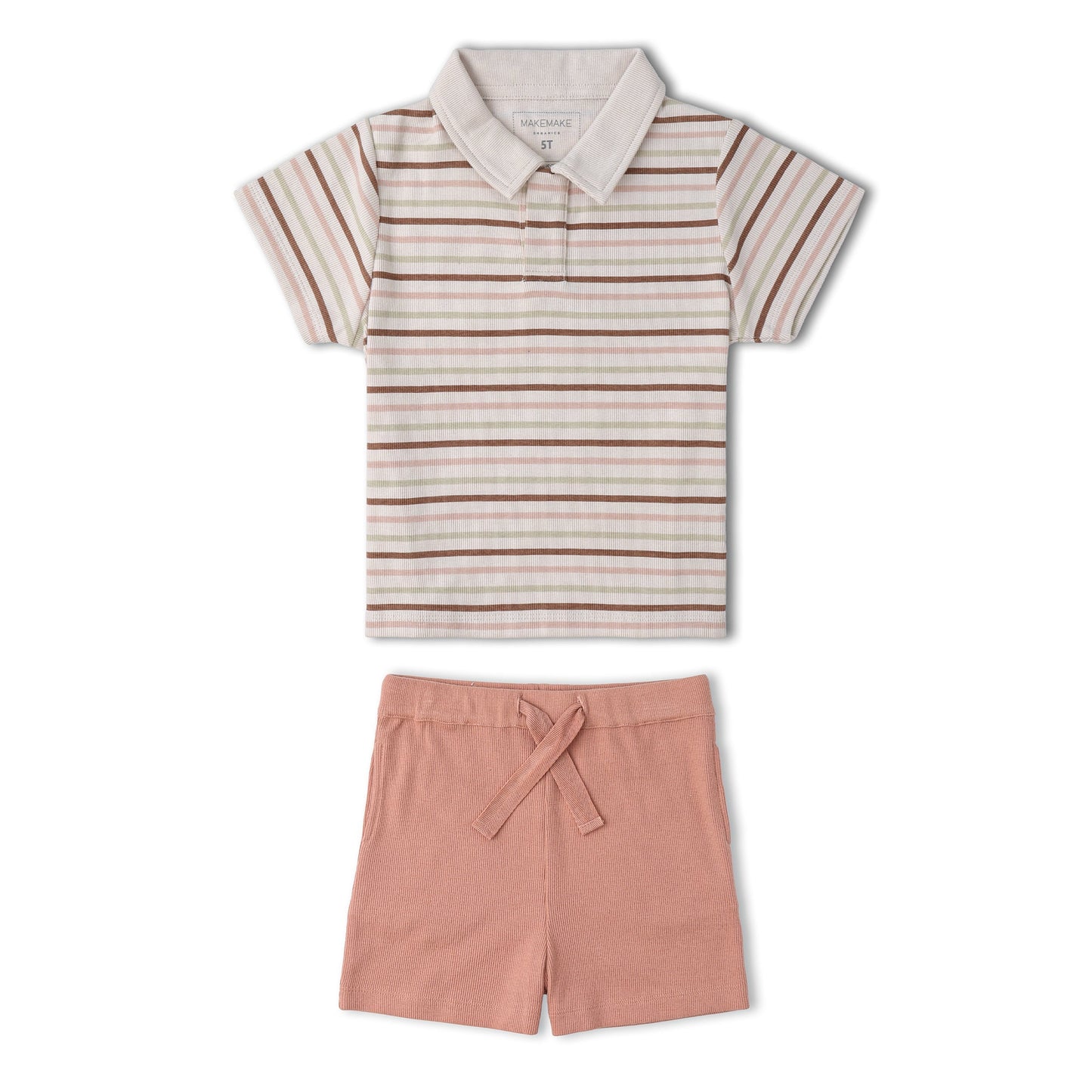 Organic Collar Tee & Shorts Set - Terra Stripes