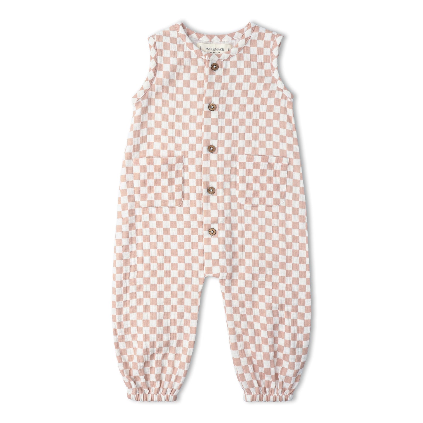 Organic Buttoned Jumpsuit - Brick Checks