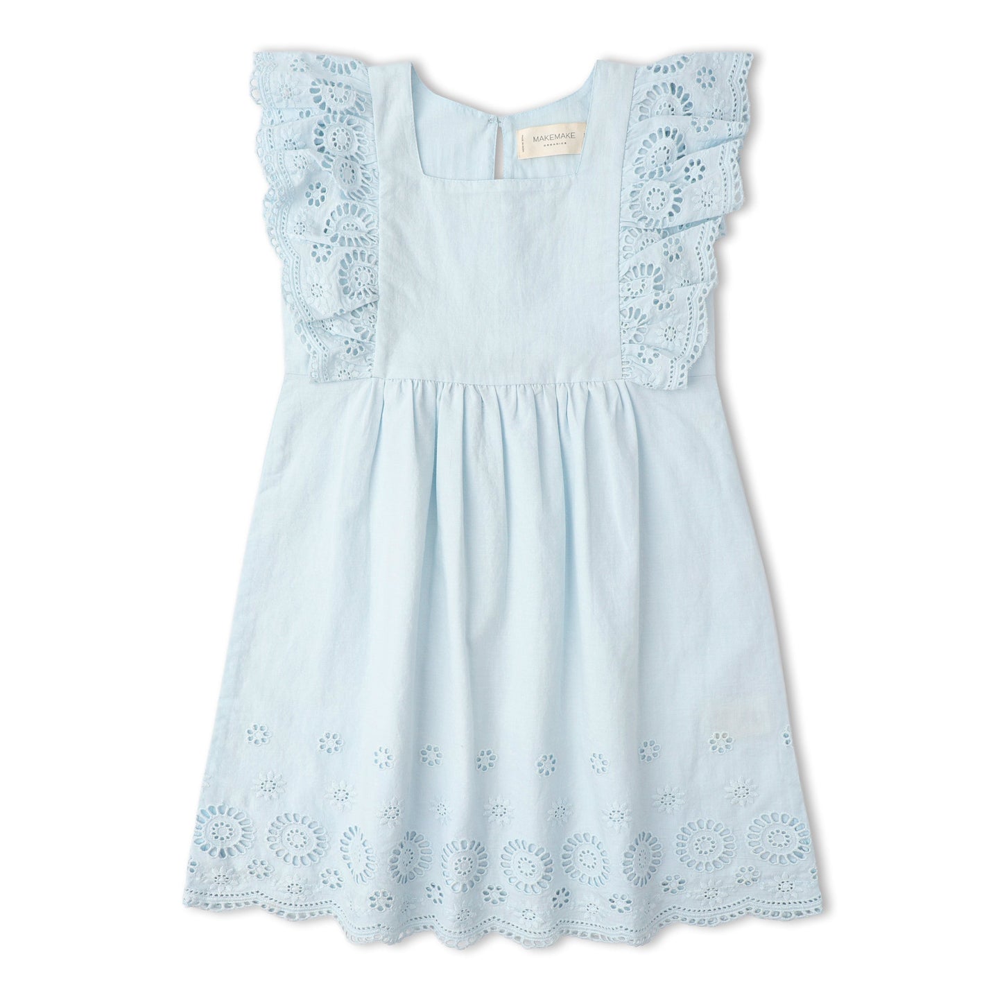 Organic Eyelet Flutter Dress - Light Blue Eyelet