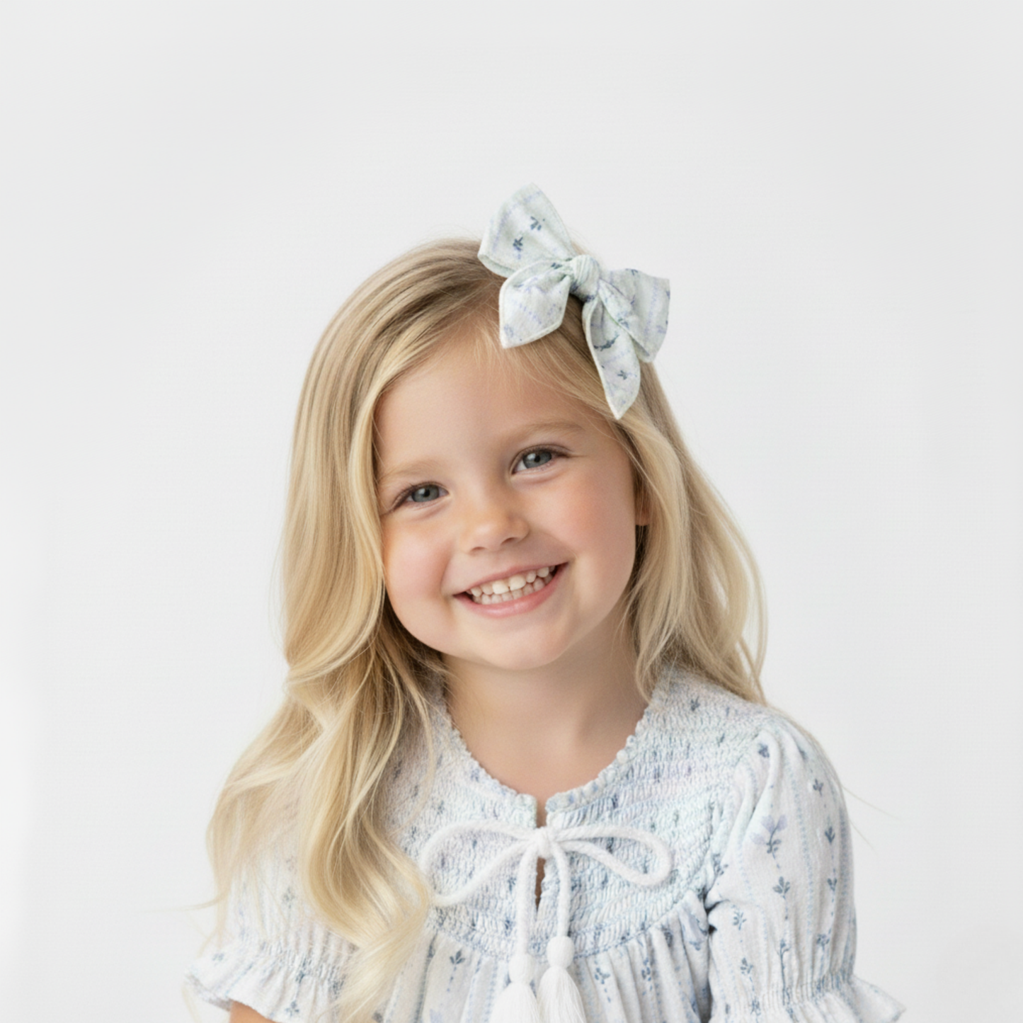 Organic Hair Bow Clip - Blue Vines