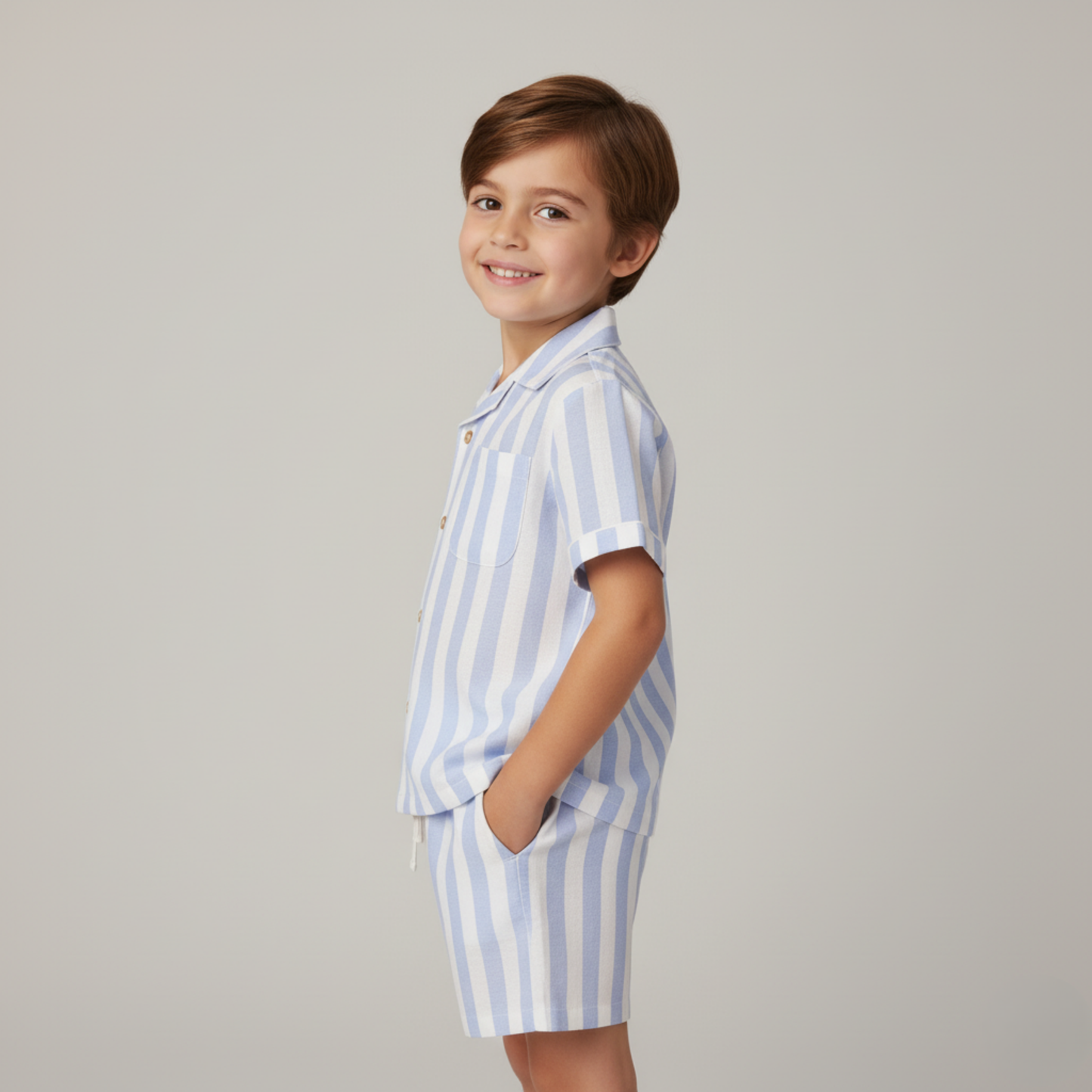 Organic Shirt & Shorts Set - Blue Stripes