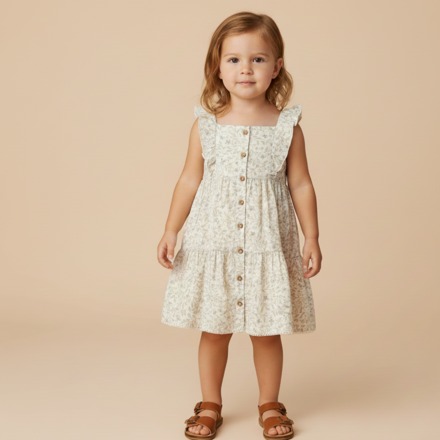 Organic Flutter Buttoned Tiered Dress - Bluebelle