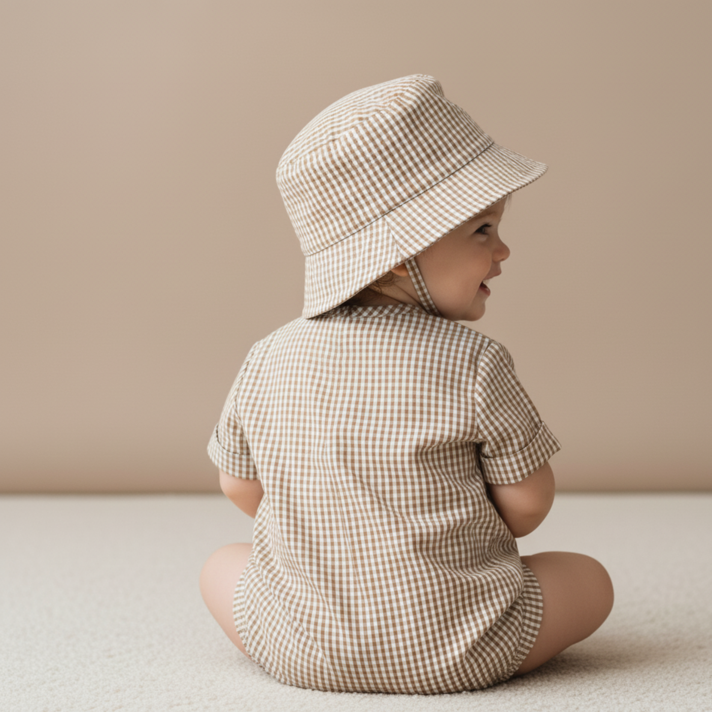 Organic Bucket Sun Hat - Caramel Check