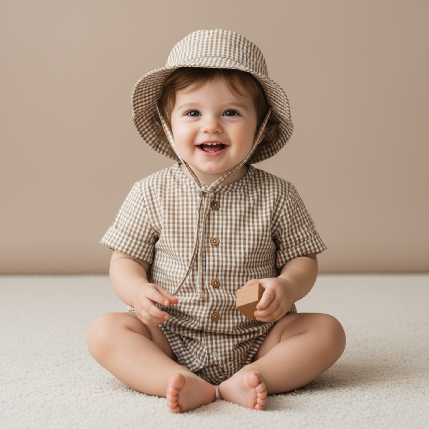 Organic Bucket Sun Hat - Caramel Check