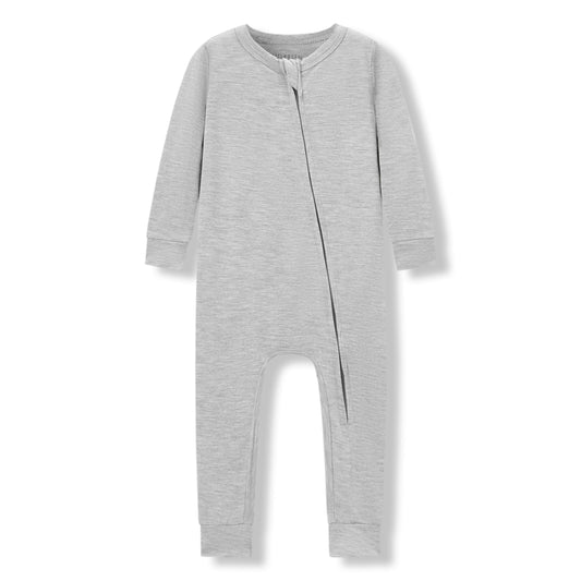 Grey Melange Luxe Solid Zipper Pajama