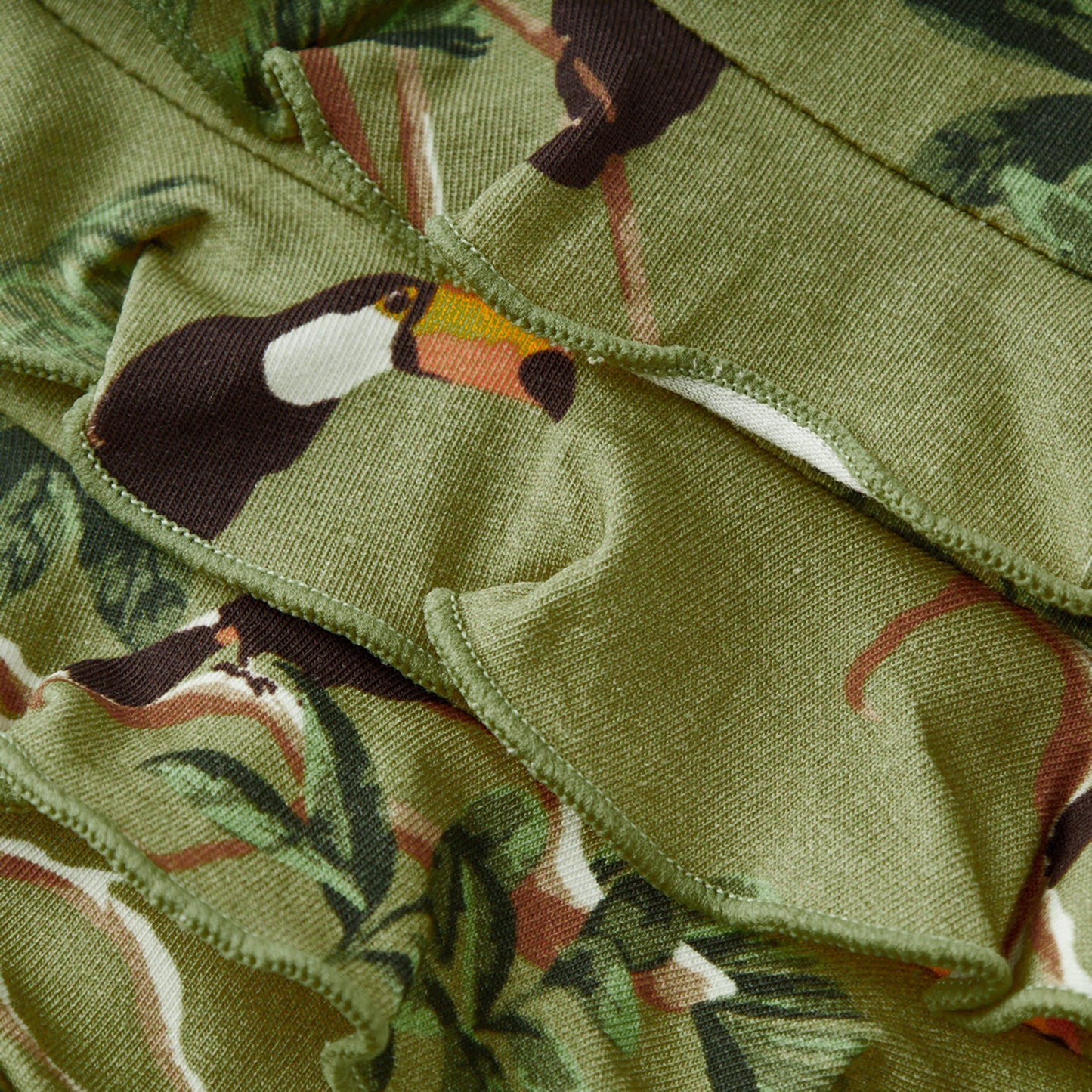 Toucan Cotton Stretch Ruffle Footed Romper