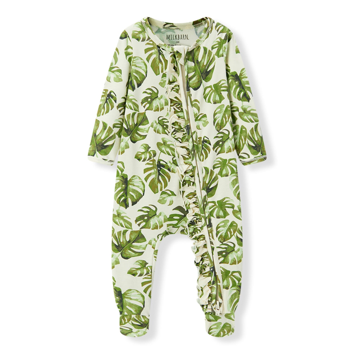 Island Leaf Cotton Stretch Ruffle Footed Romper