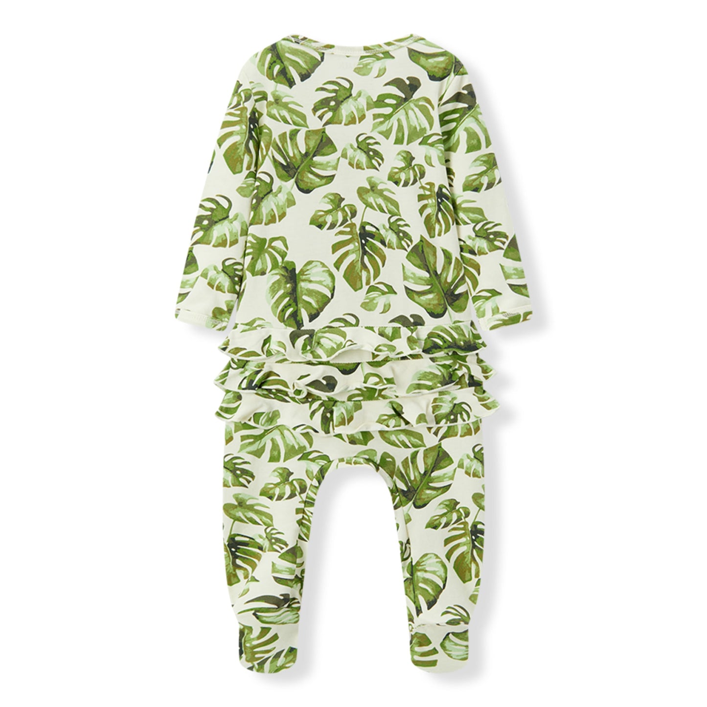 Island Leaf Cotton Stretch Ruffle Footed Romper
