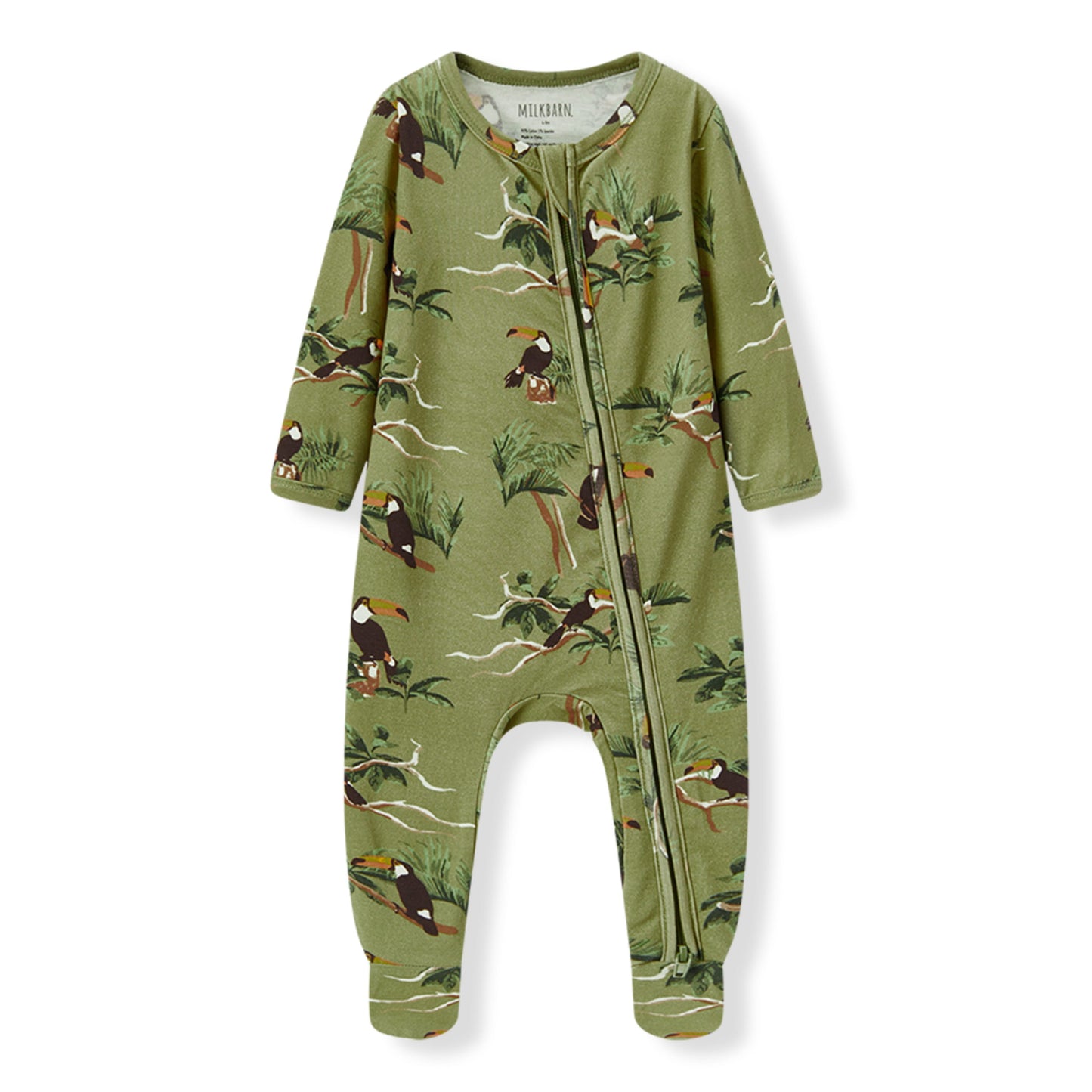 Toucan Cotton Stretch Zipper Footed Romper