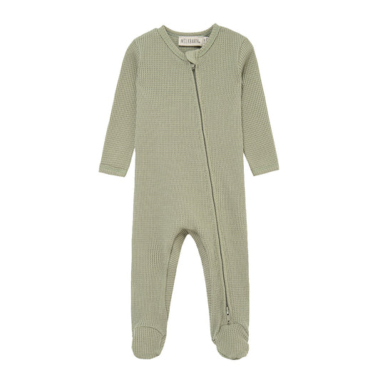 Tea Waffle Zipper Footed Romper