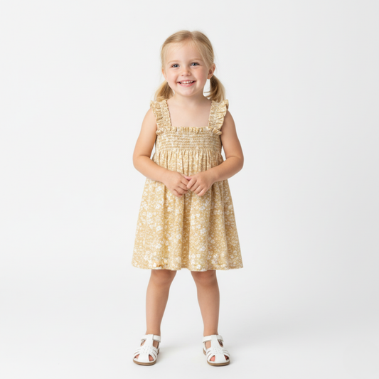 Organic Smocked Sundress - Yellow Blossom