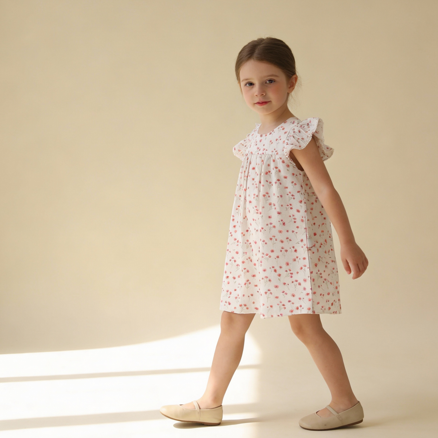 Organic Short Sleeve Flutter Dress - Pink  Bloom