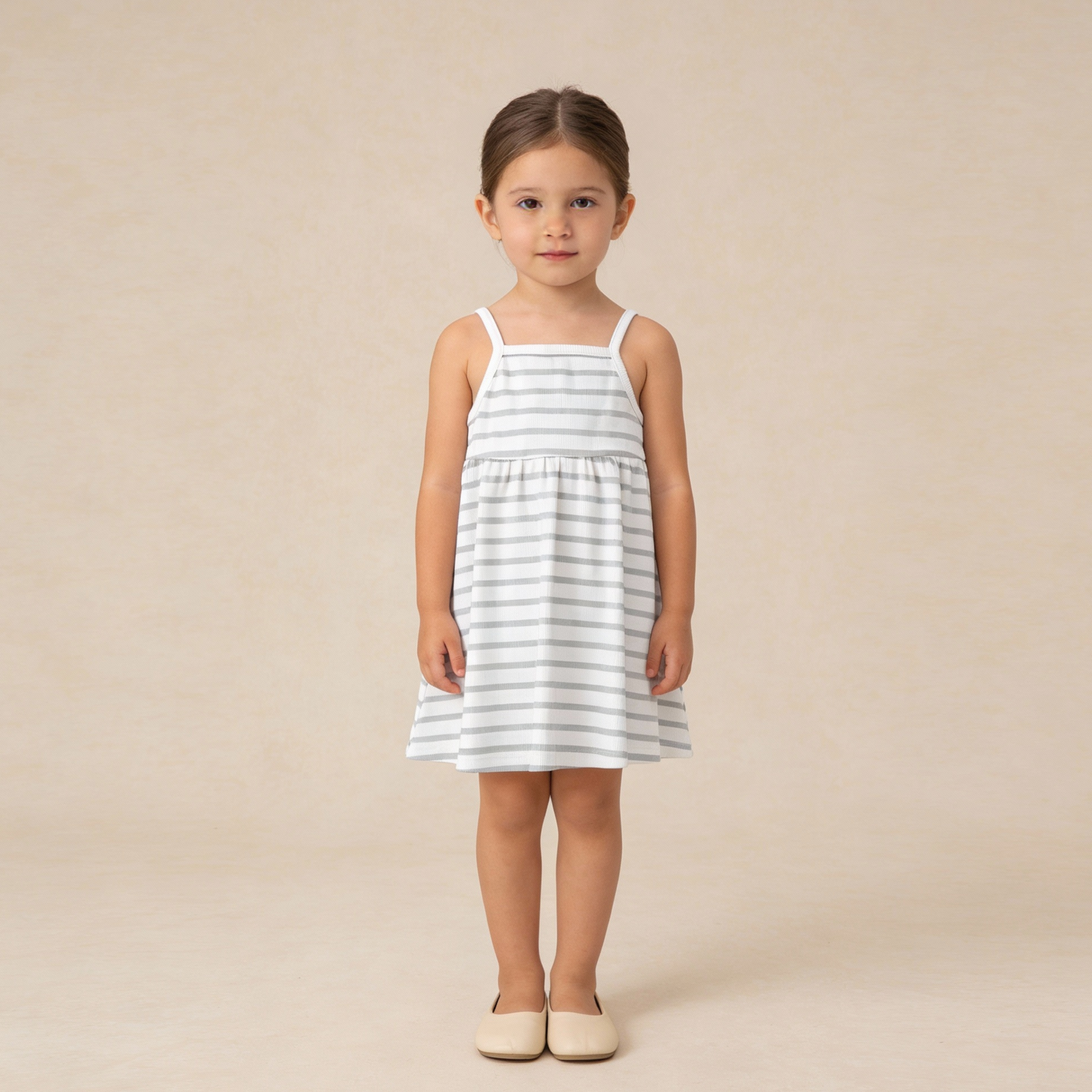 Organic Tie-Back Strap Dress - Fog Stripes