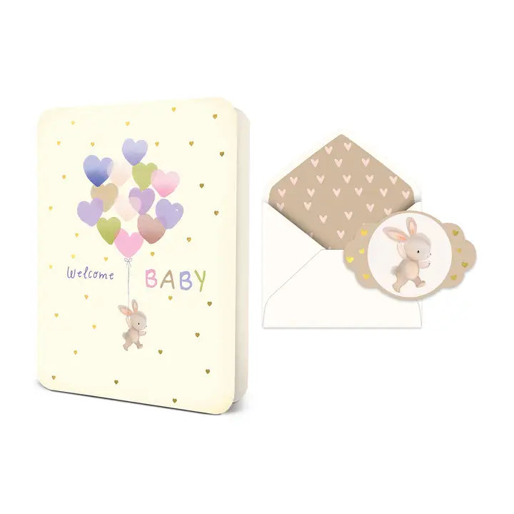 Welcome Baby Heart Balloons Card