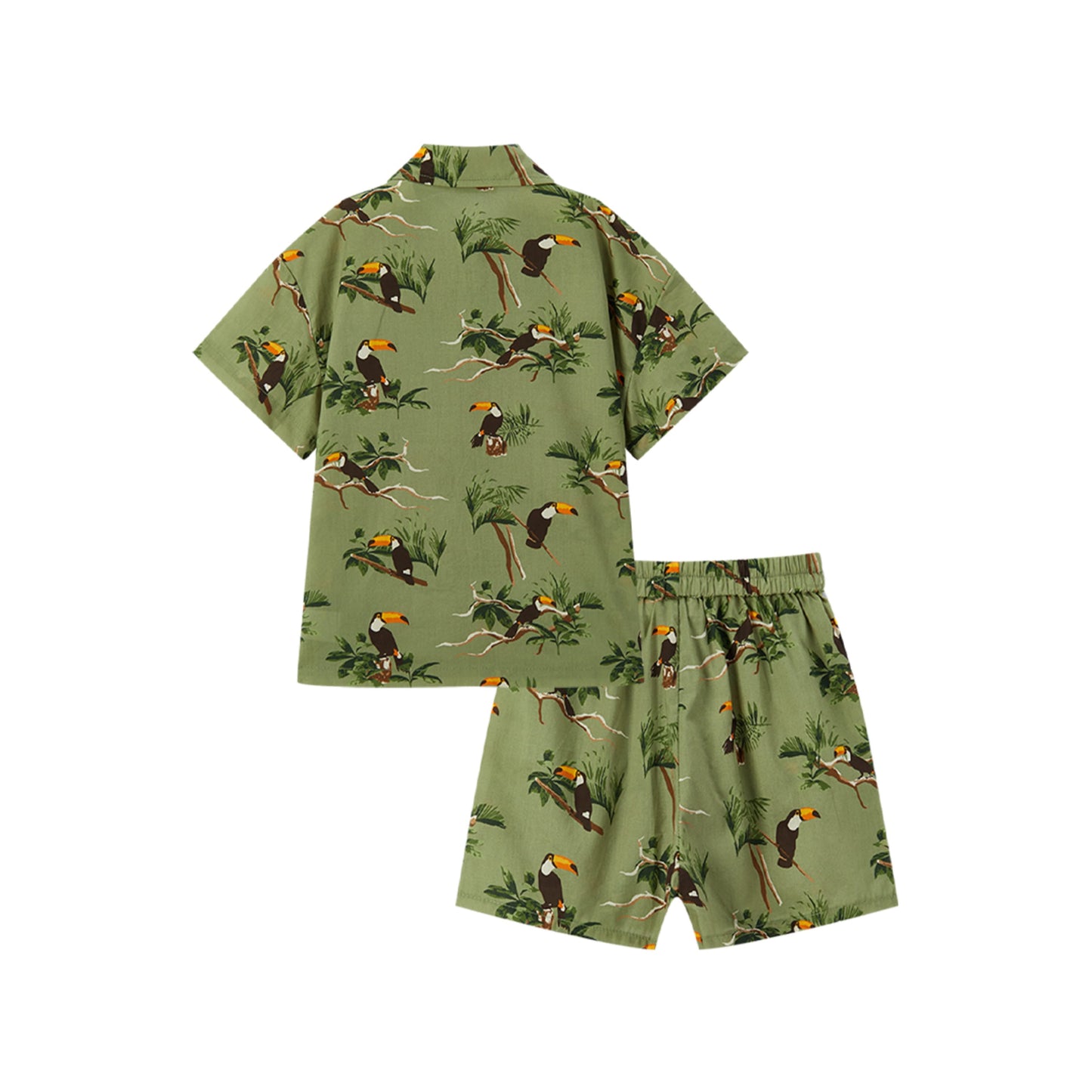 Toucan Collar Button-Up Shirt & Shorts Set