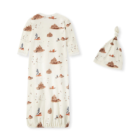 Sandcastle Organic Cotton Newborn Gown & Hat Set