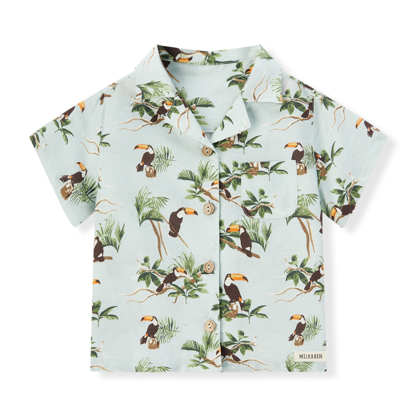 Blue Sky Toucan Linen Button-Up Shirt & Shorts Set