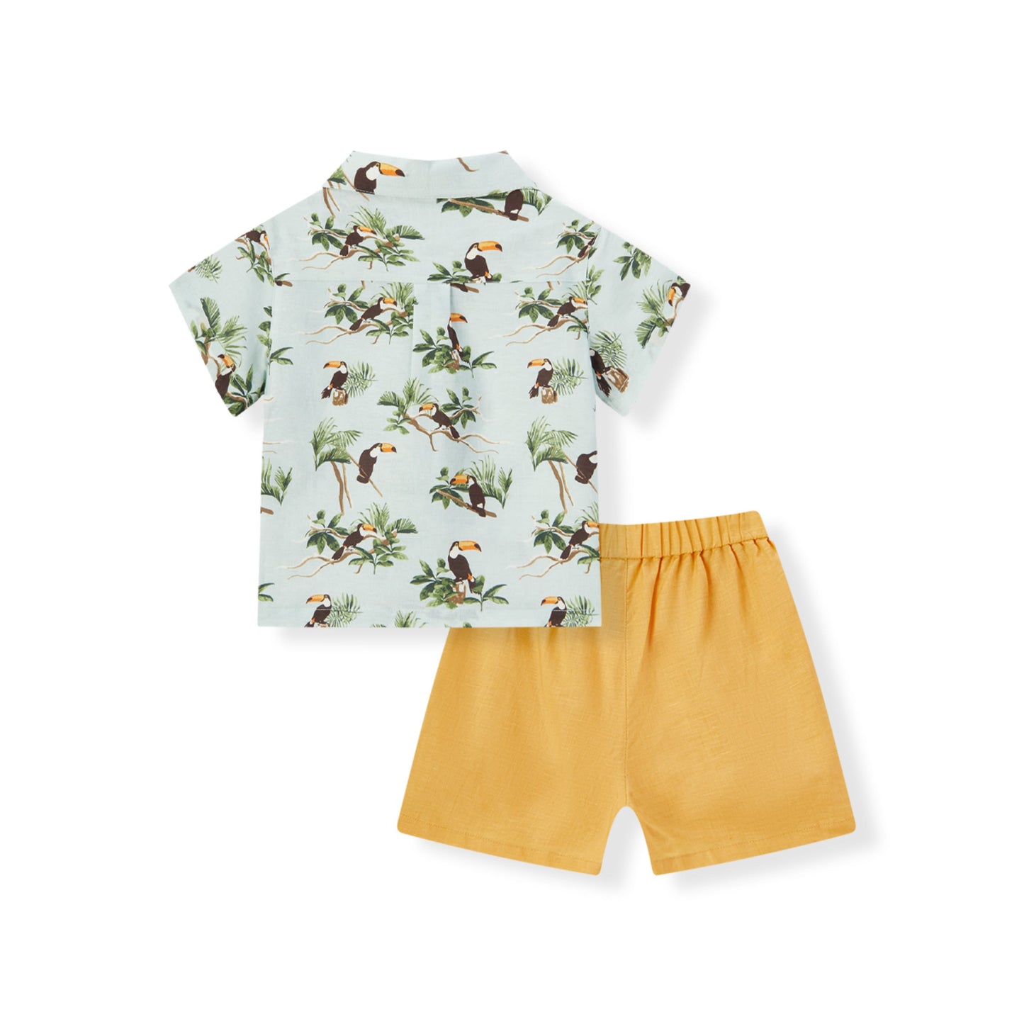 Blue Sky Toucan Linen Button-Up Shirt & Shorts Set