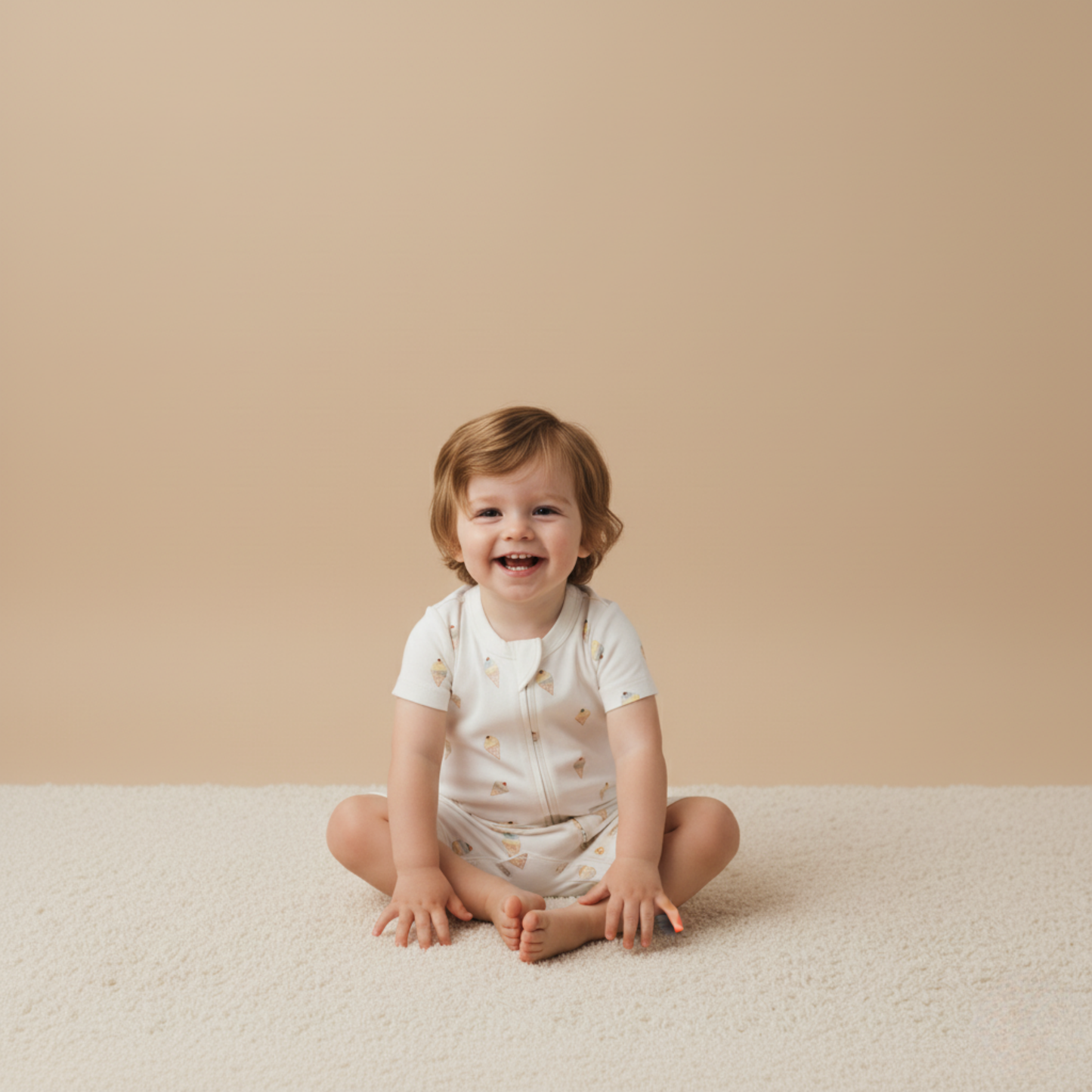 Organic Short Zip Romper - Ice Cream
