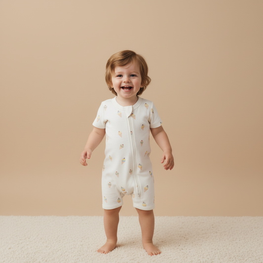 Organic Short Zip Romper - Ice Cream