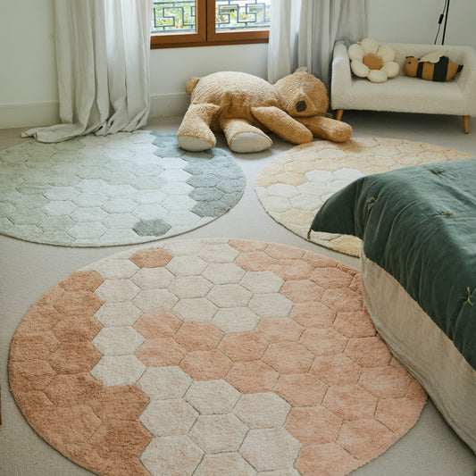 Washable Round Rugs Honeycomb