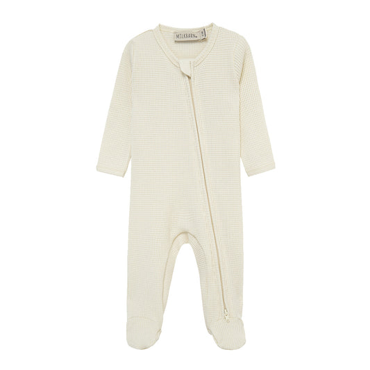 Vanilla Waffle Zipper Footed Romper