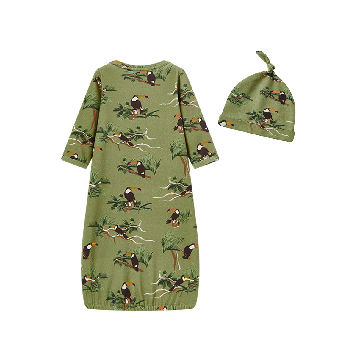 Toucan Cotton Stretch Newborn Gown & Hat Set