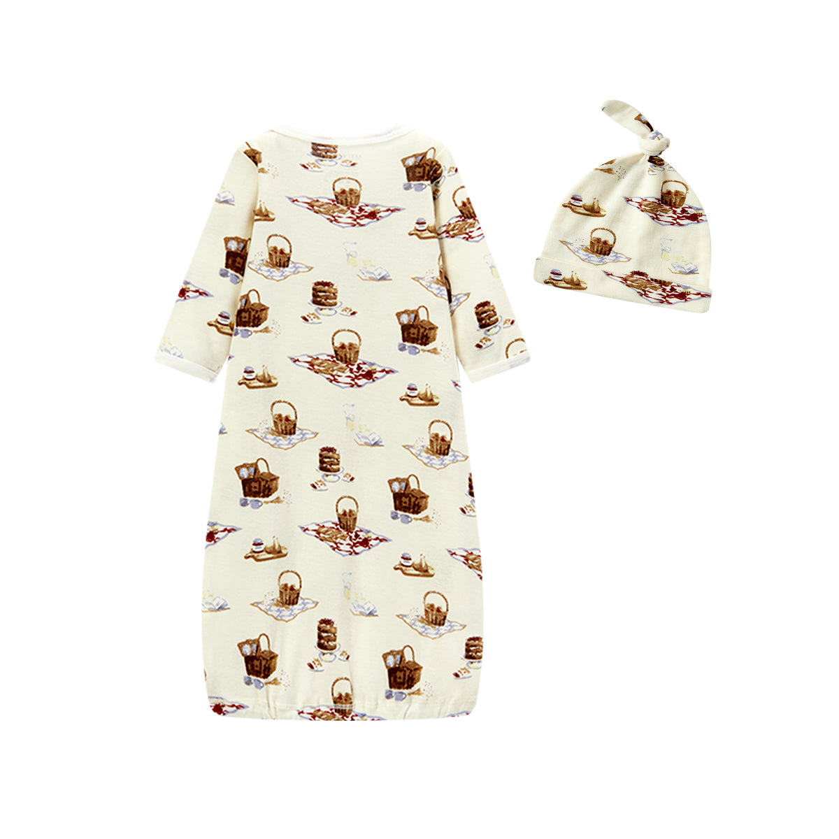 Picnic Organic Cotton Newborn Gown & Hat Set